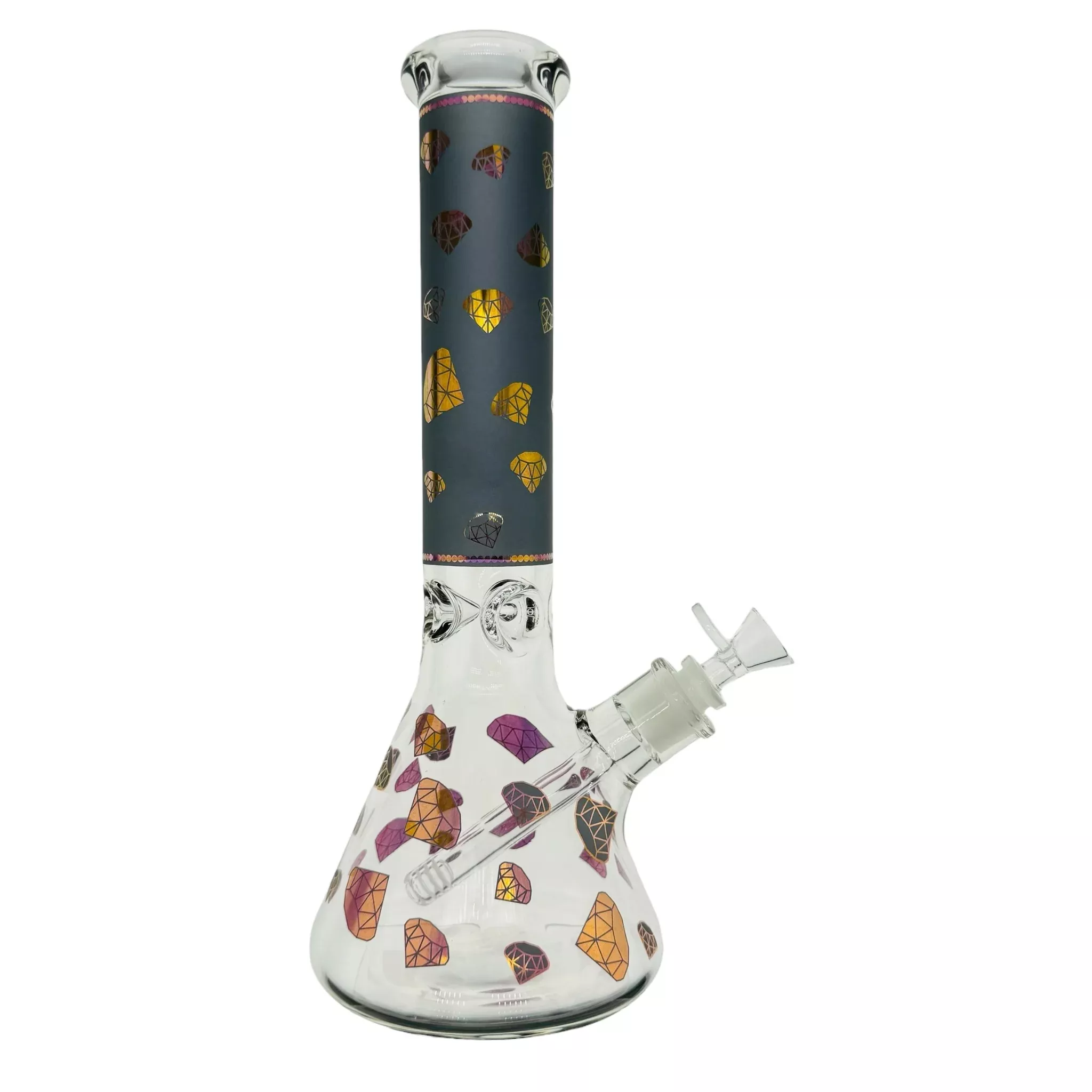 Diamond Glass 9mm Beaker Bong With Black & Gold Diamond Decals
