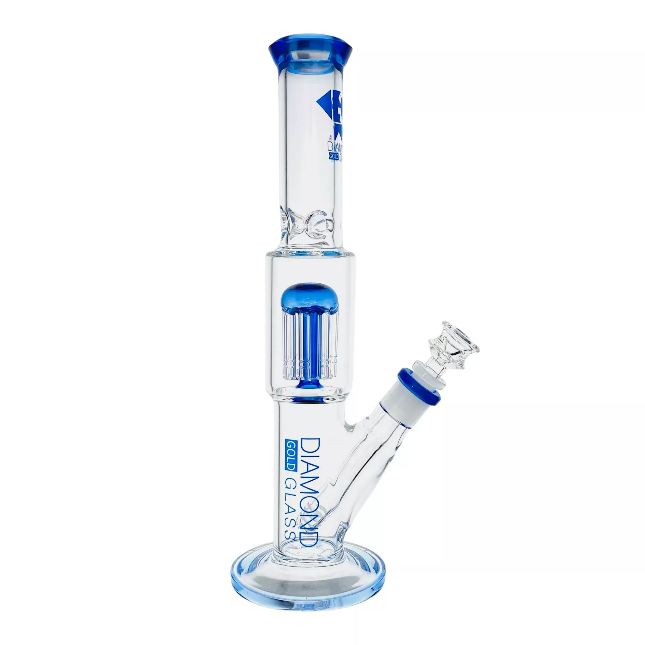 Diamond Glass Bong - Blue 12 Inch Straight Tube Bong With Tree Perc