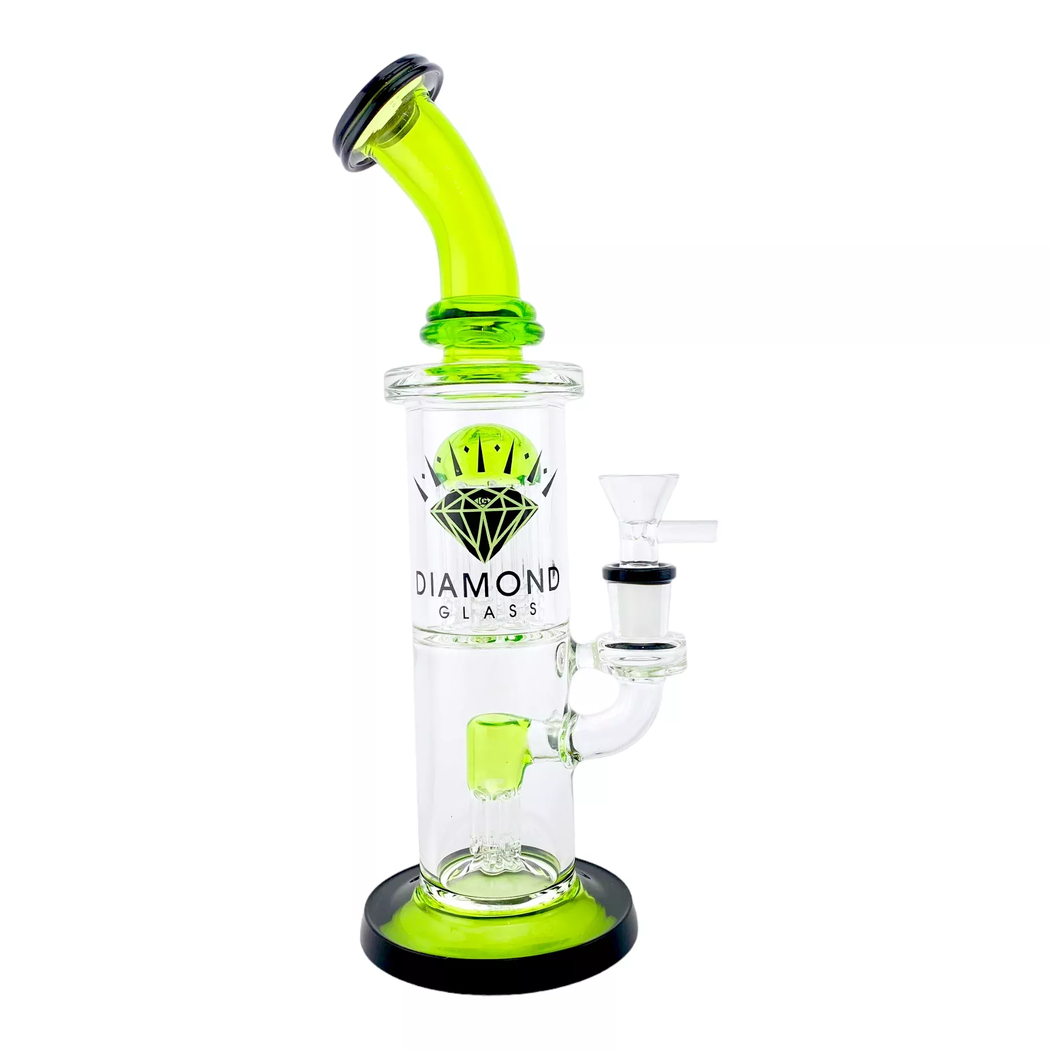 Diamond Glass Bubbler Bong With Double Tree Perc & Green & Black Accents