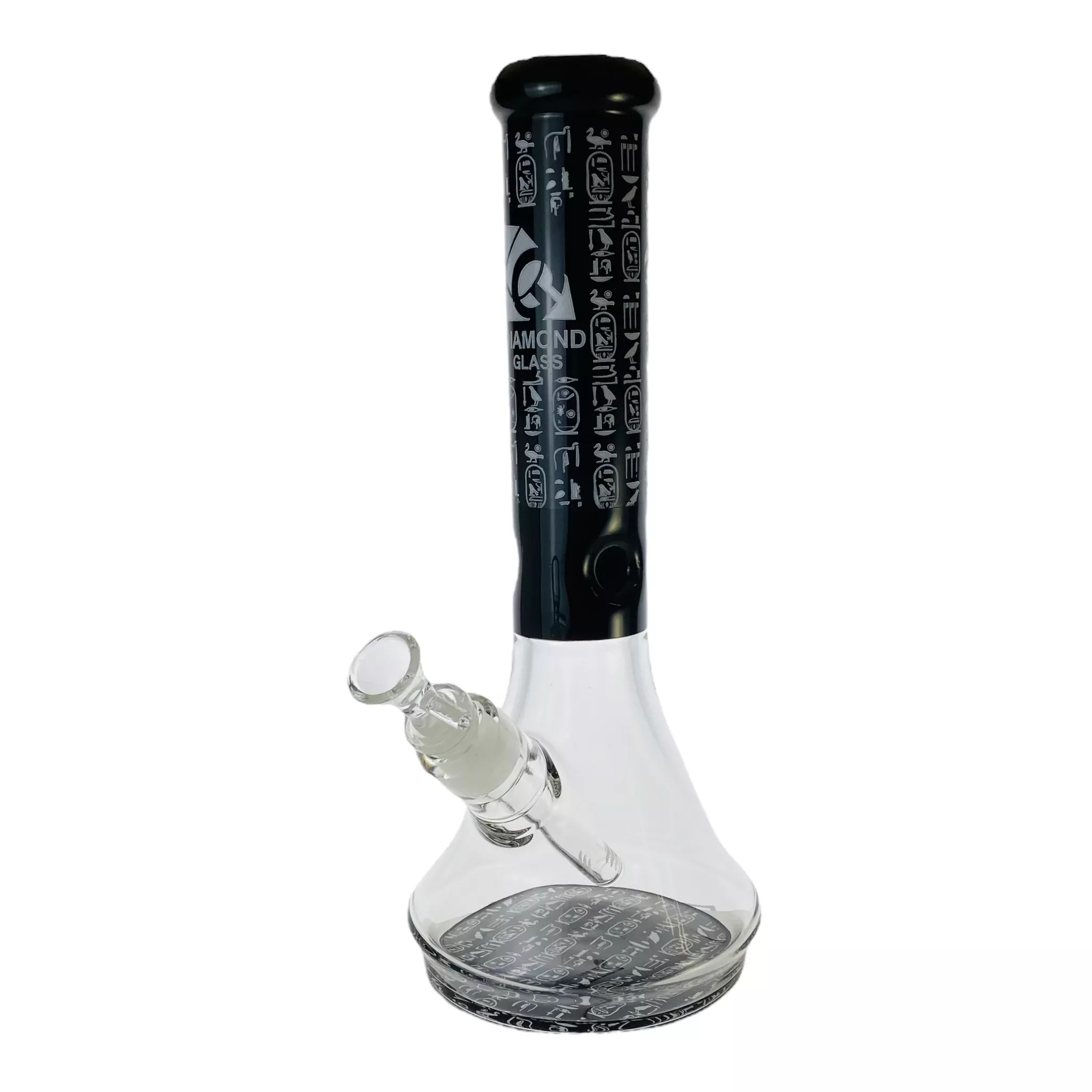 Diamond Glass - White And Black Beaker Bong With Hieroglyphics