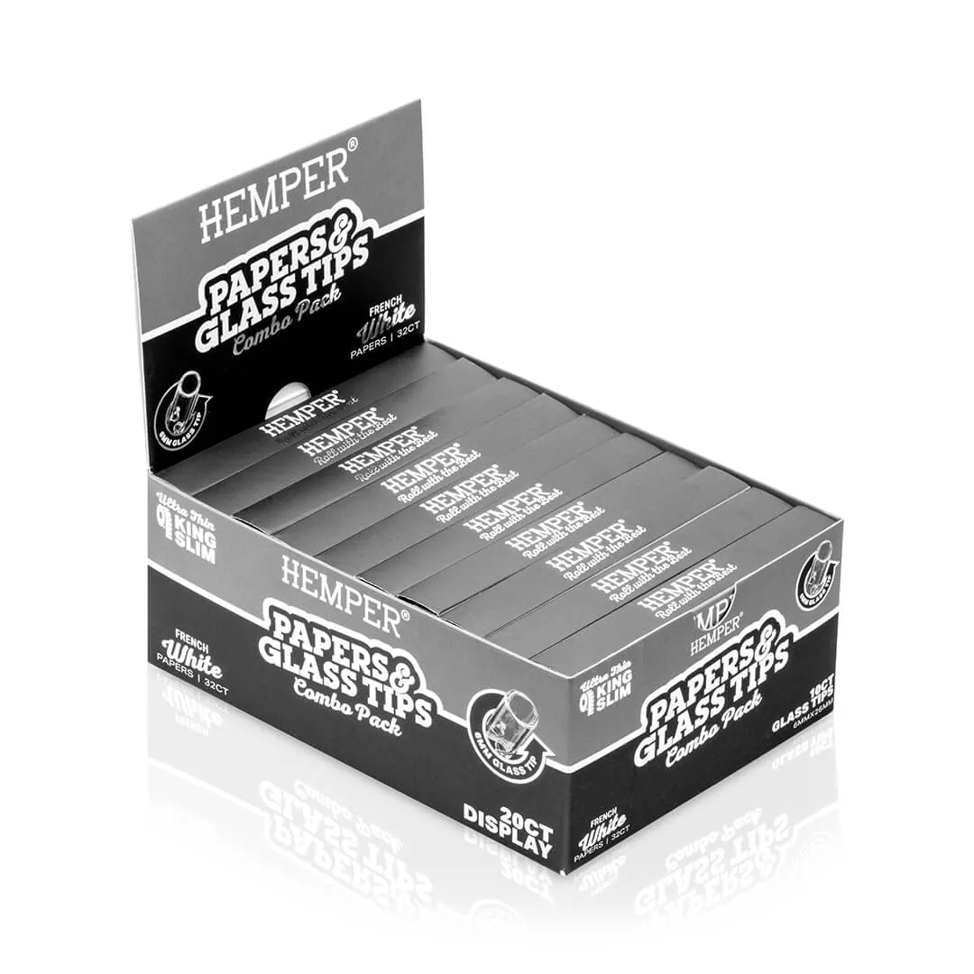 DISPLAY - Hemper King Size Classic White Paper Booklet + 6MM Glass Tips - 20ct