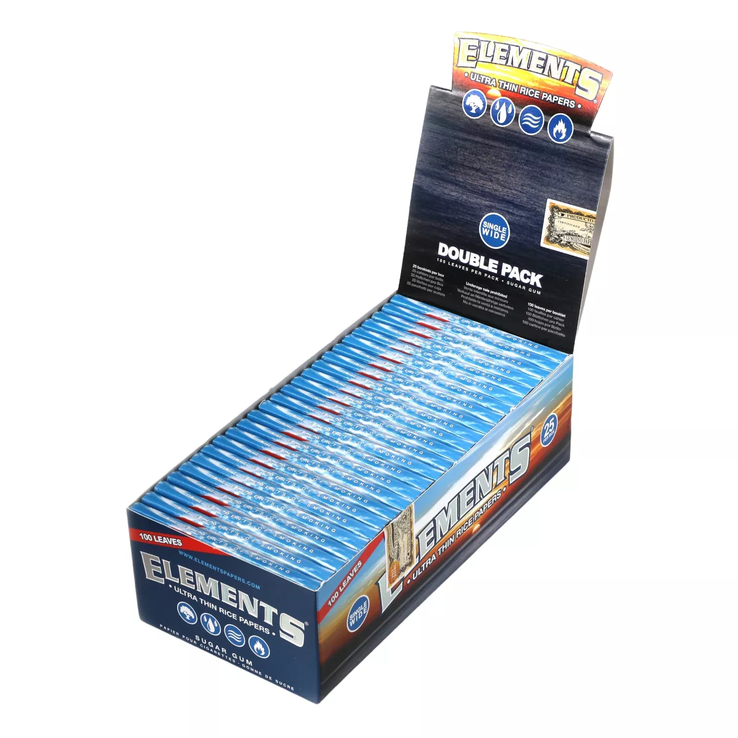Elements - BOX Of Rice Single Wide Papers - 25 Pack Box