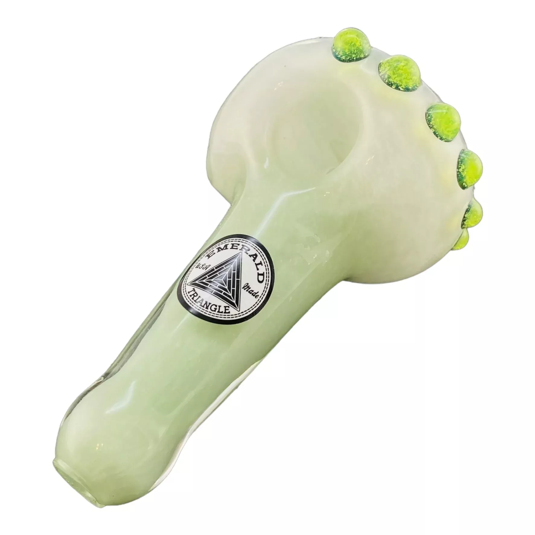 Emerald Triangle Glass - Glass Hand Pipe - Sea Foam Green With Dot Stack End