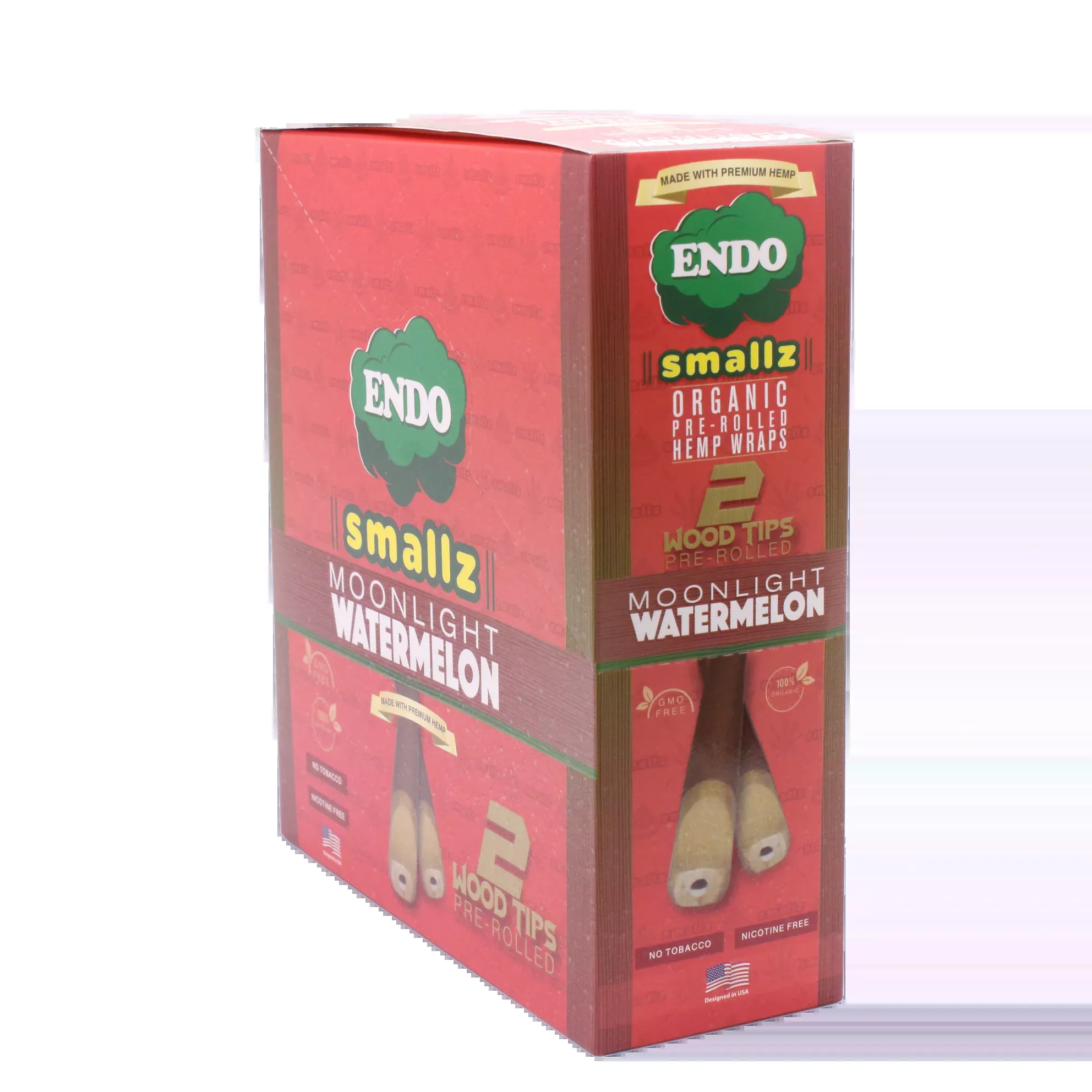 Endo Smallz Pre-Rolled Hemp Wraps w/ Wood Tips – 15-Count Box