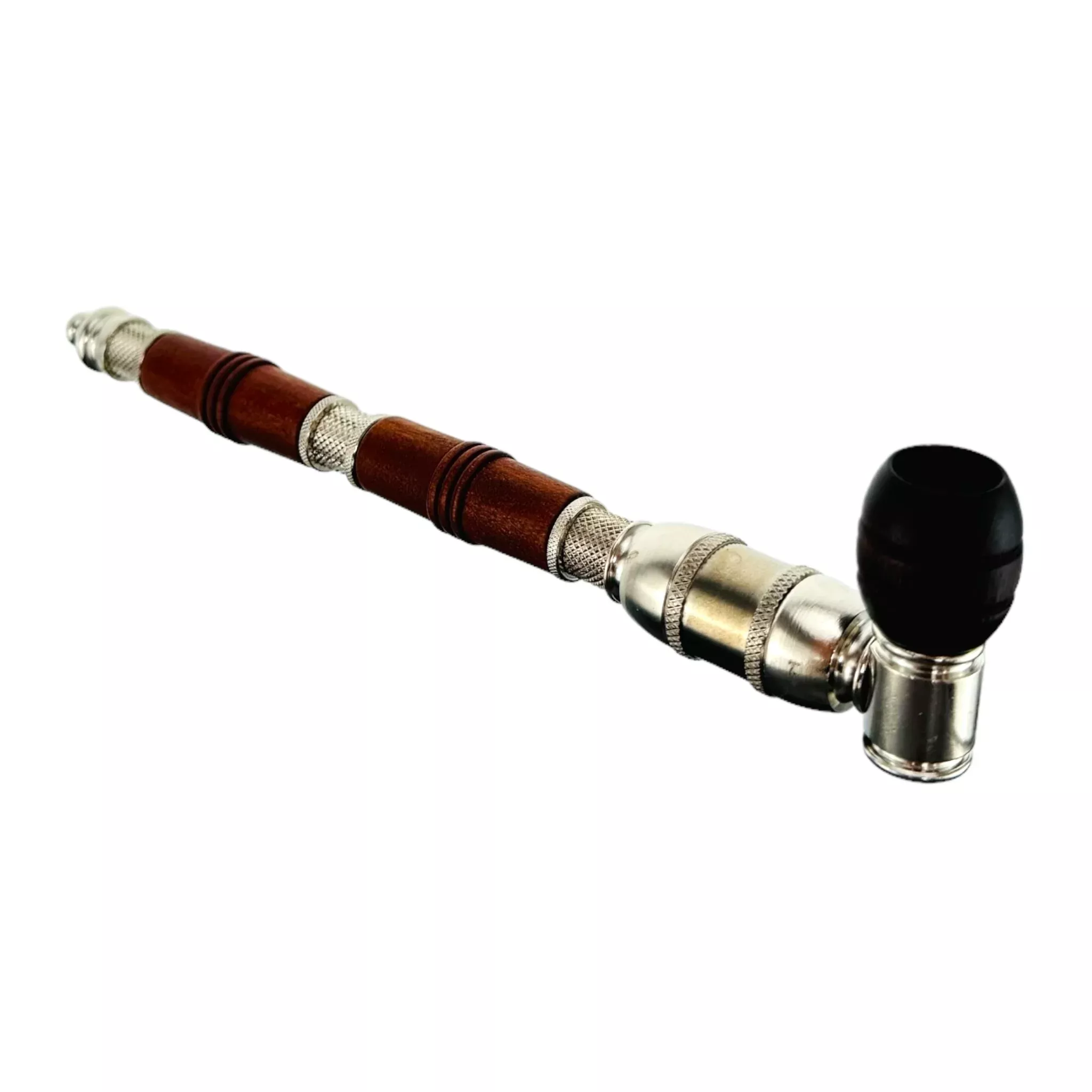 Extra Long Stem Wood And Metal Hand Pipe 8 Inches Long