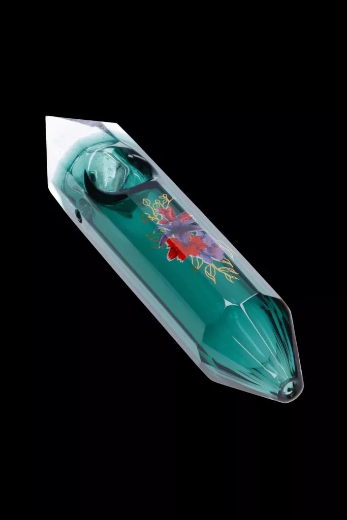 Famous Design Floral Lush Crystal Hand Pipe – Teal