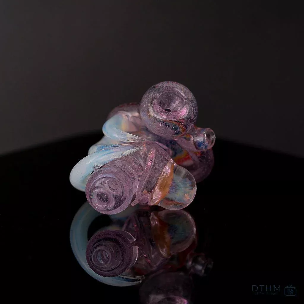 Freeek Glass Dry Pipe – Rose Quartz with Crushed Opal and Decorative Horns