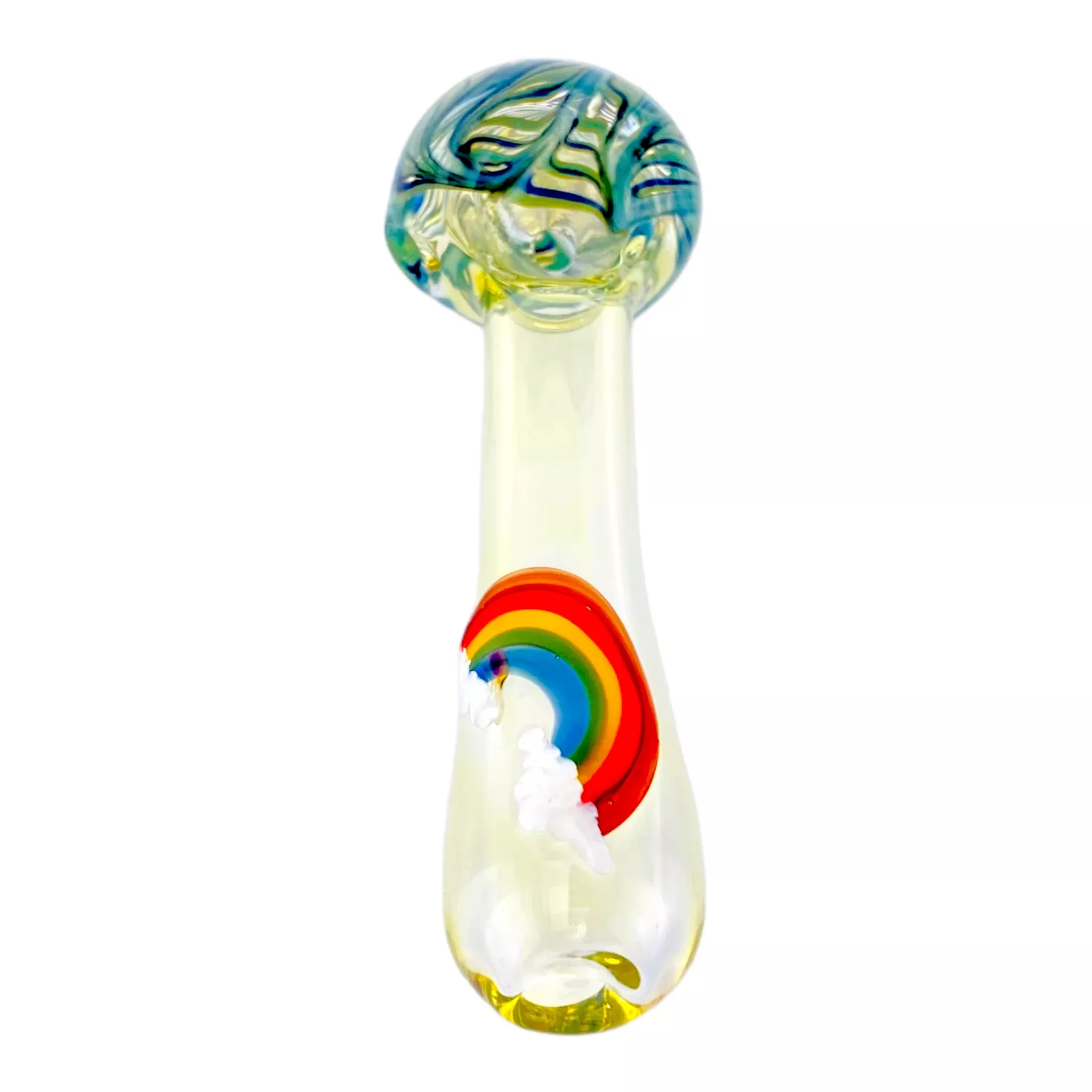 Fumed Glass Hand Pipe With Rainbow And Blue Wig Wag Bowl