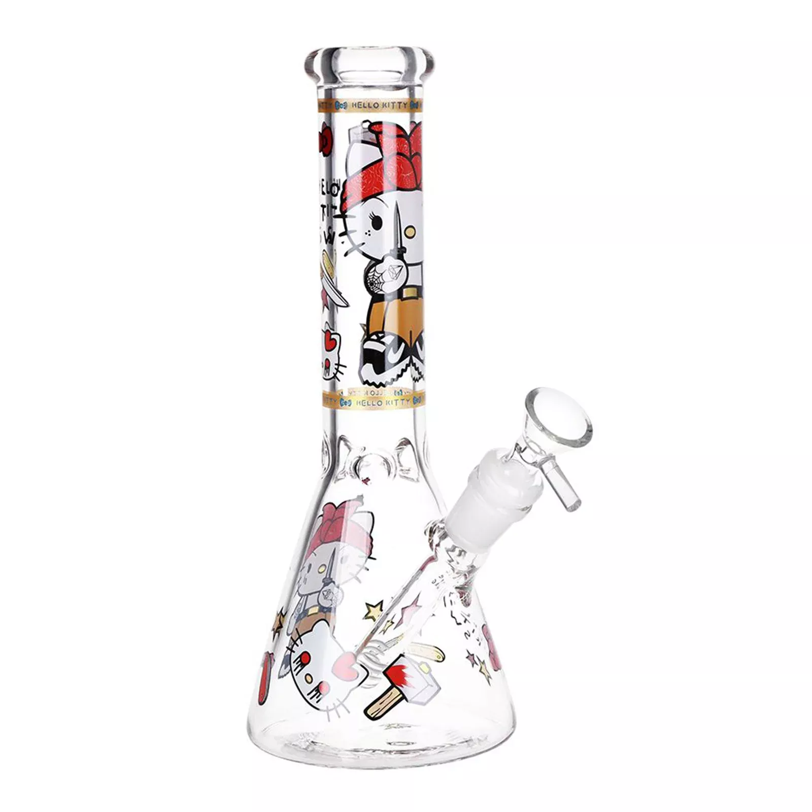 Gangster Cat 10" Beaker Glass Beaker Bong with 3 Pinch Ice Catcher