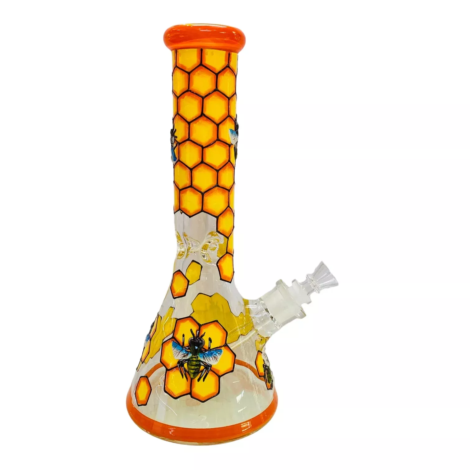 Glass Beaker Bong With Bees And Honeycomb 12 Inch