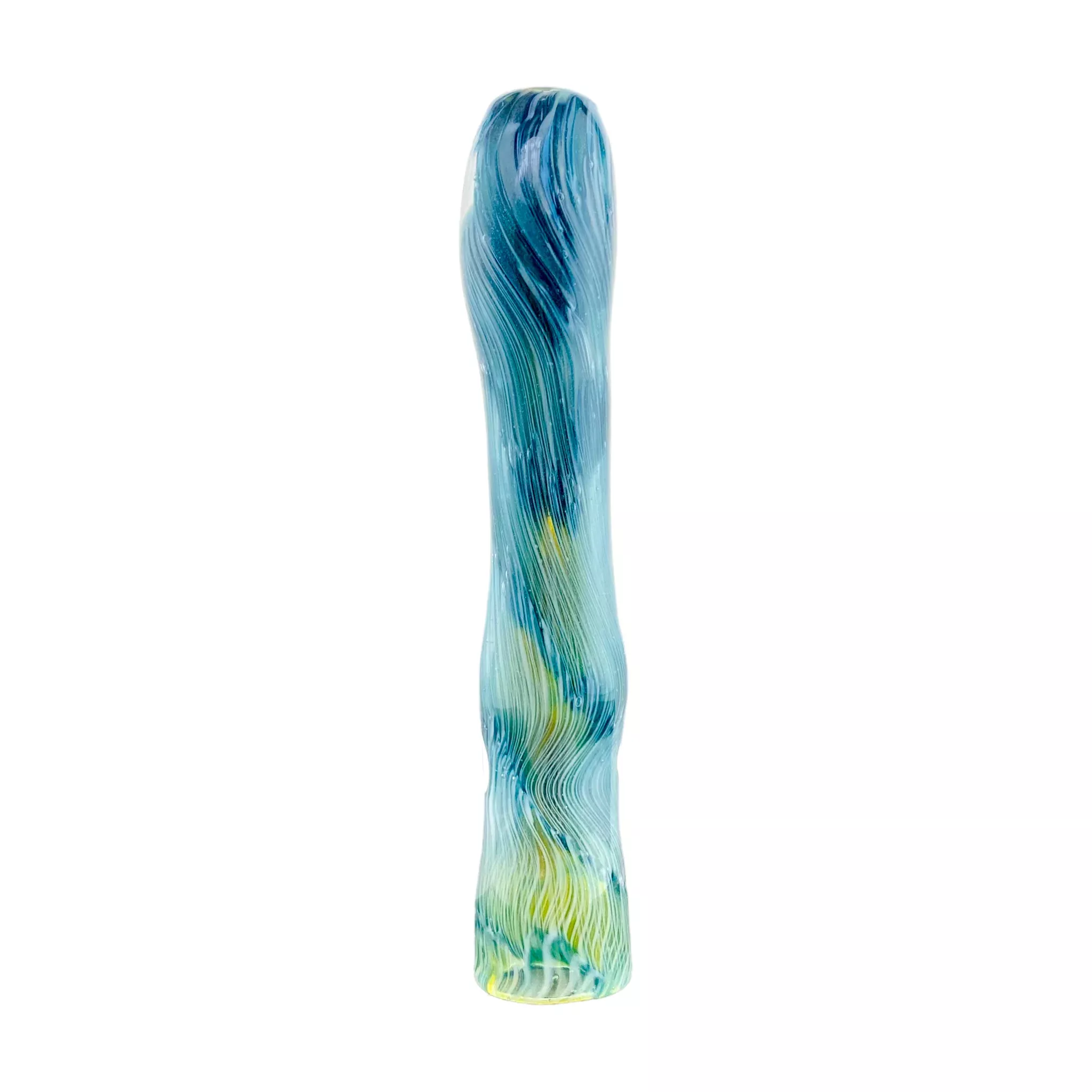 Glass Chillum Pipe - Green & Blue With Sparkles Glass One Hitter