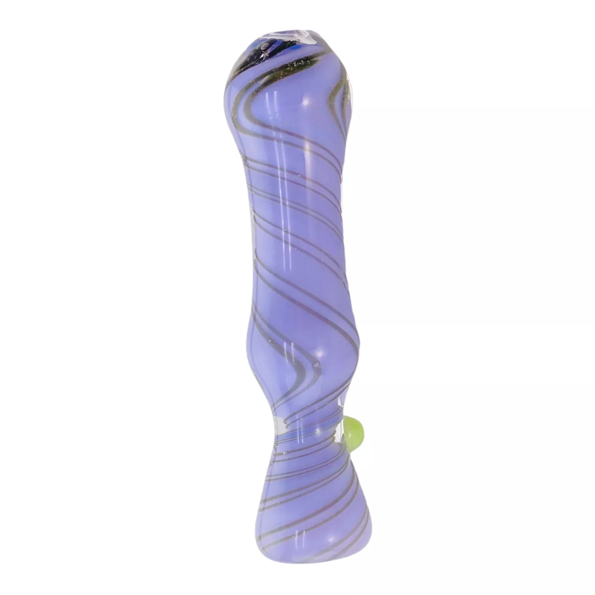 Glass Chillum Pipe - Purple With Black Spirals And Green Dot