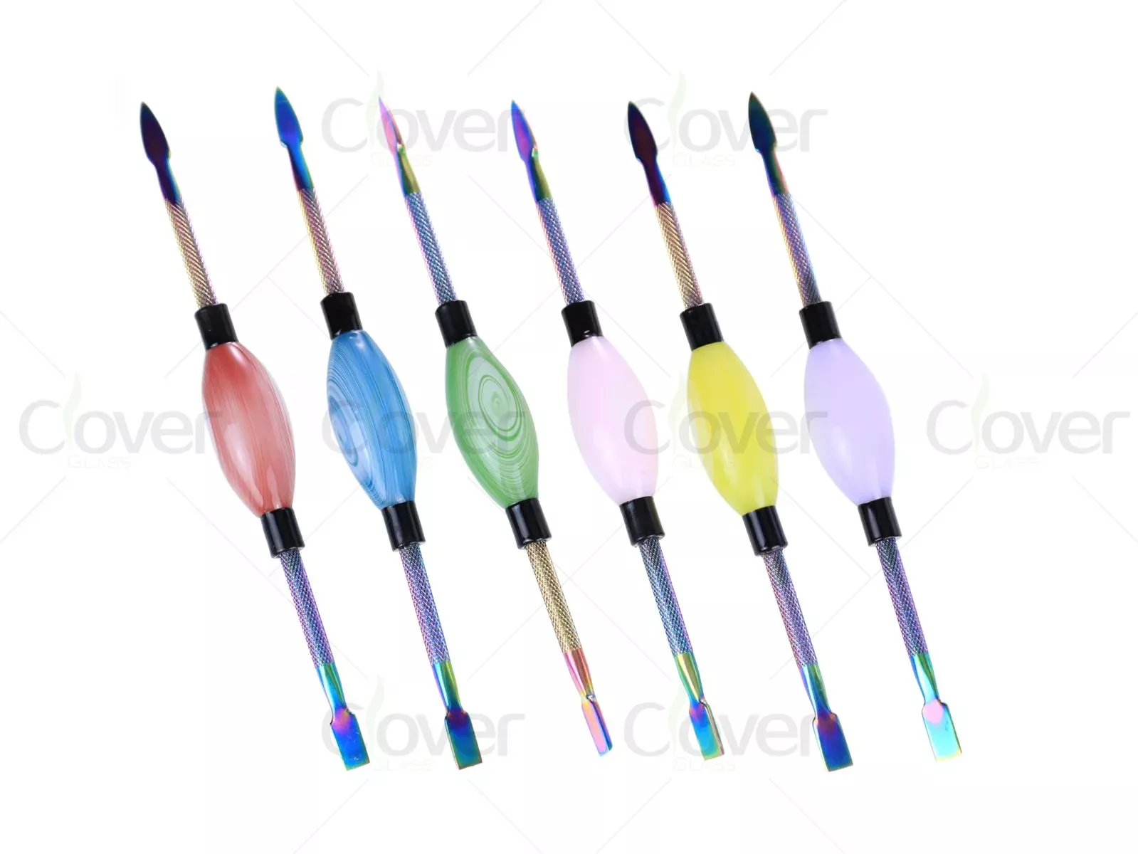 Glass Dab Tool with Marbled Grip Handle & Dual Titanium Rainbow Tips for Concentrates