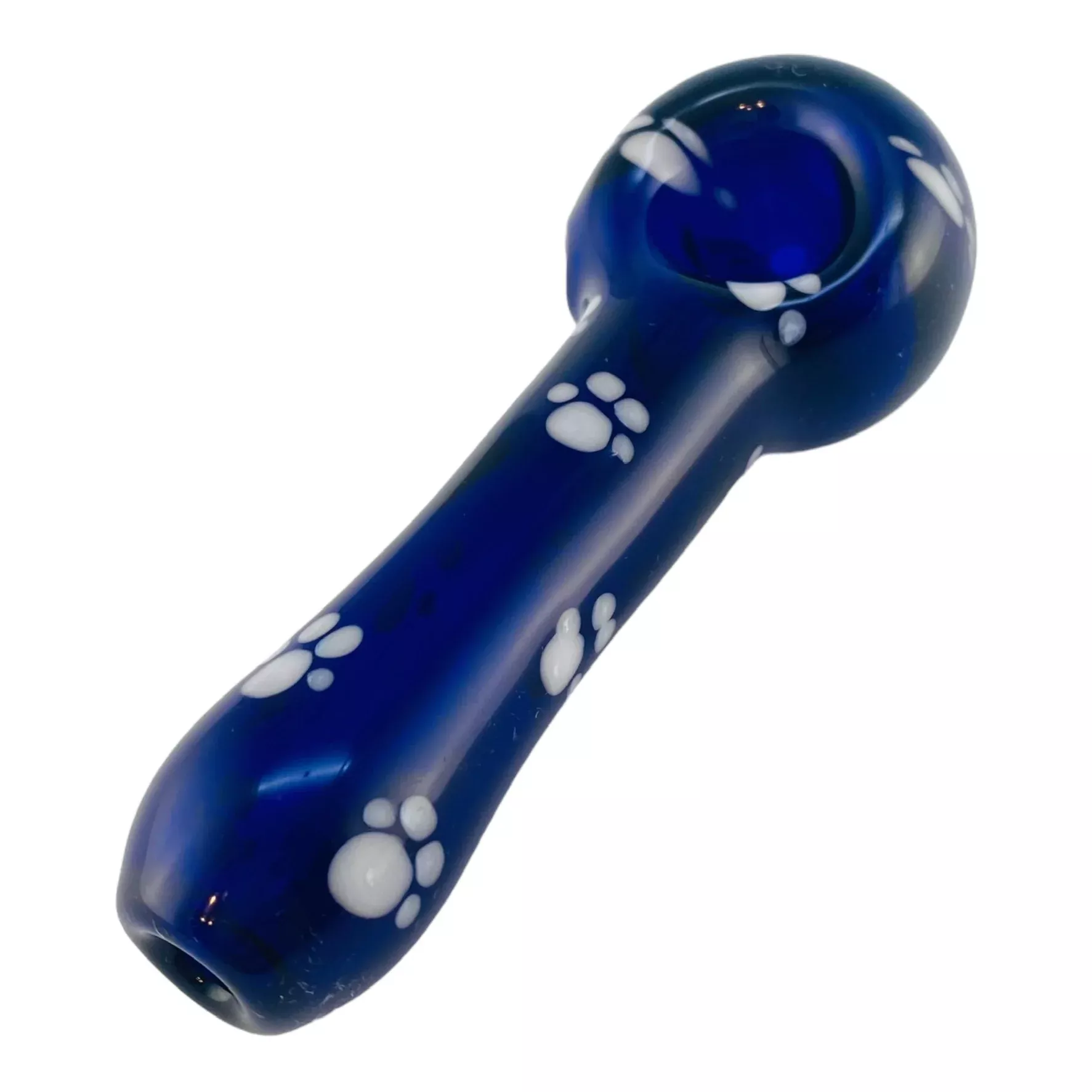 Glass Hand Pipe Blue With White Dog Paw Prints
