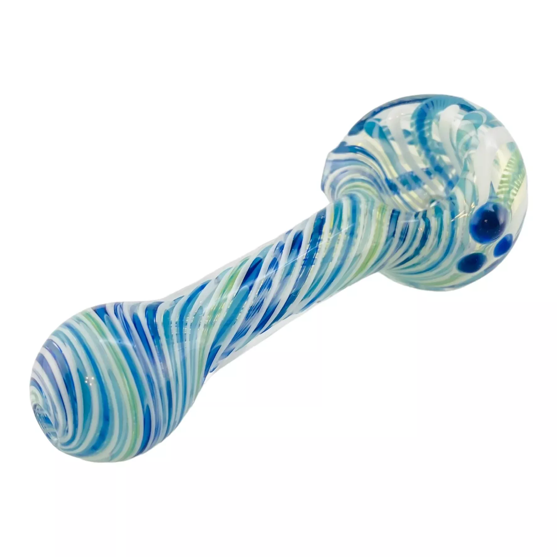 Glass Hand Pipe Custom Handmade Inside Out Blue Twist Spoon