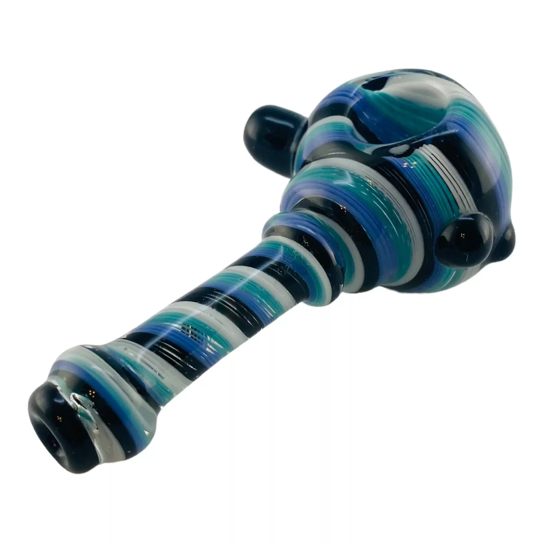 Glass Hand Pipe Inside Out Black,Teal, And White Spiral Twist Spoon