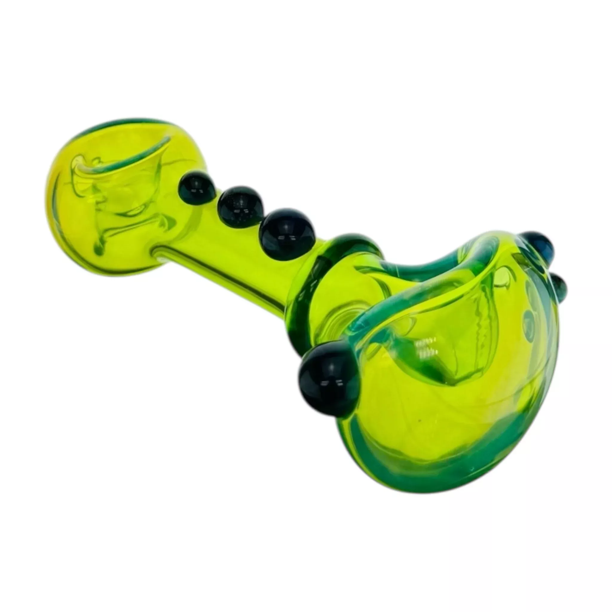 Glass Hand Pipe With Color Changing Fuming Over Green Glass With Donut Mouthpiece