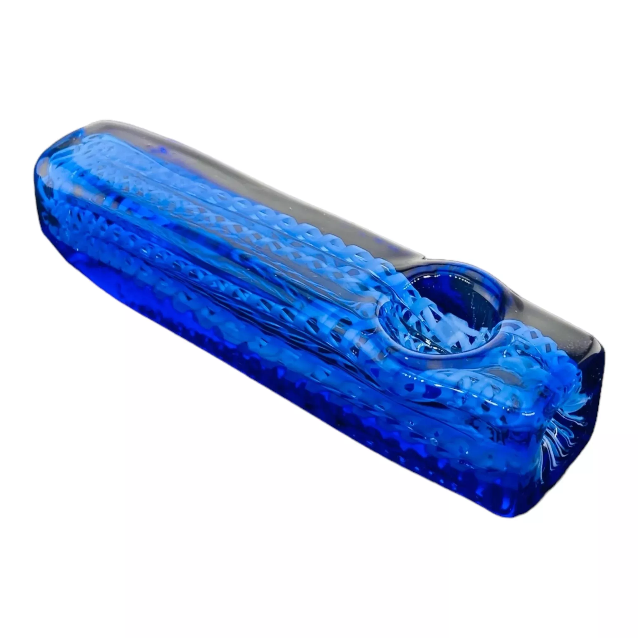Glass Hand Pipes - Blue And White Linework Twist Rectangle Glass Hand Pipe