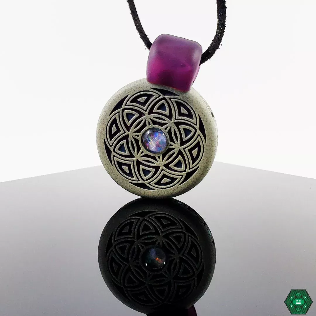 Glass Maze Pendant #3 - Handcrafted Glass Pendant with Opal Accent
