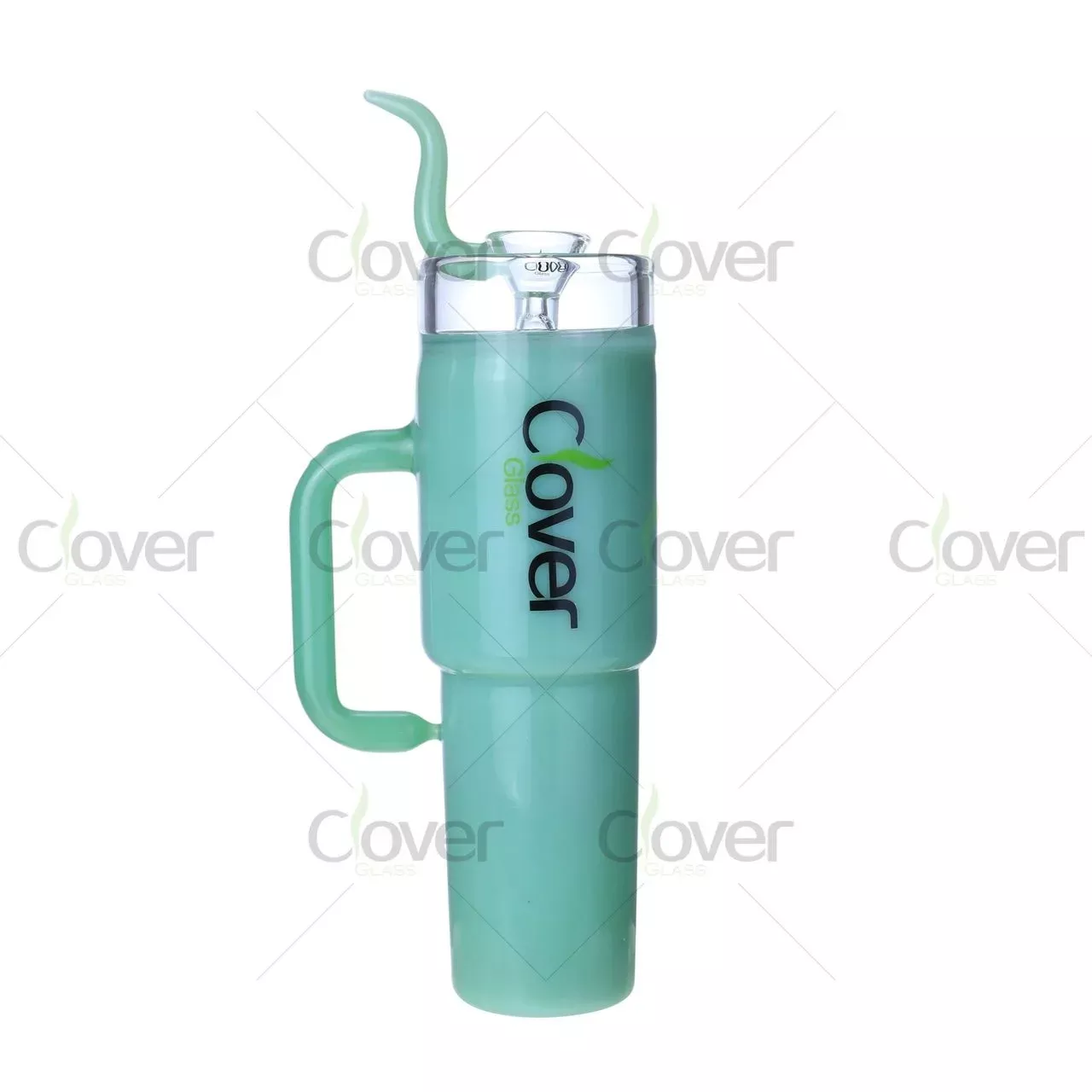 Glass Mug Style Water Pipe with Lid & Straw – 8.08″ Thick Glass Travel Cup Design