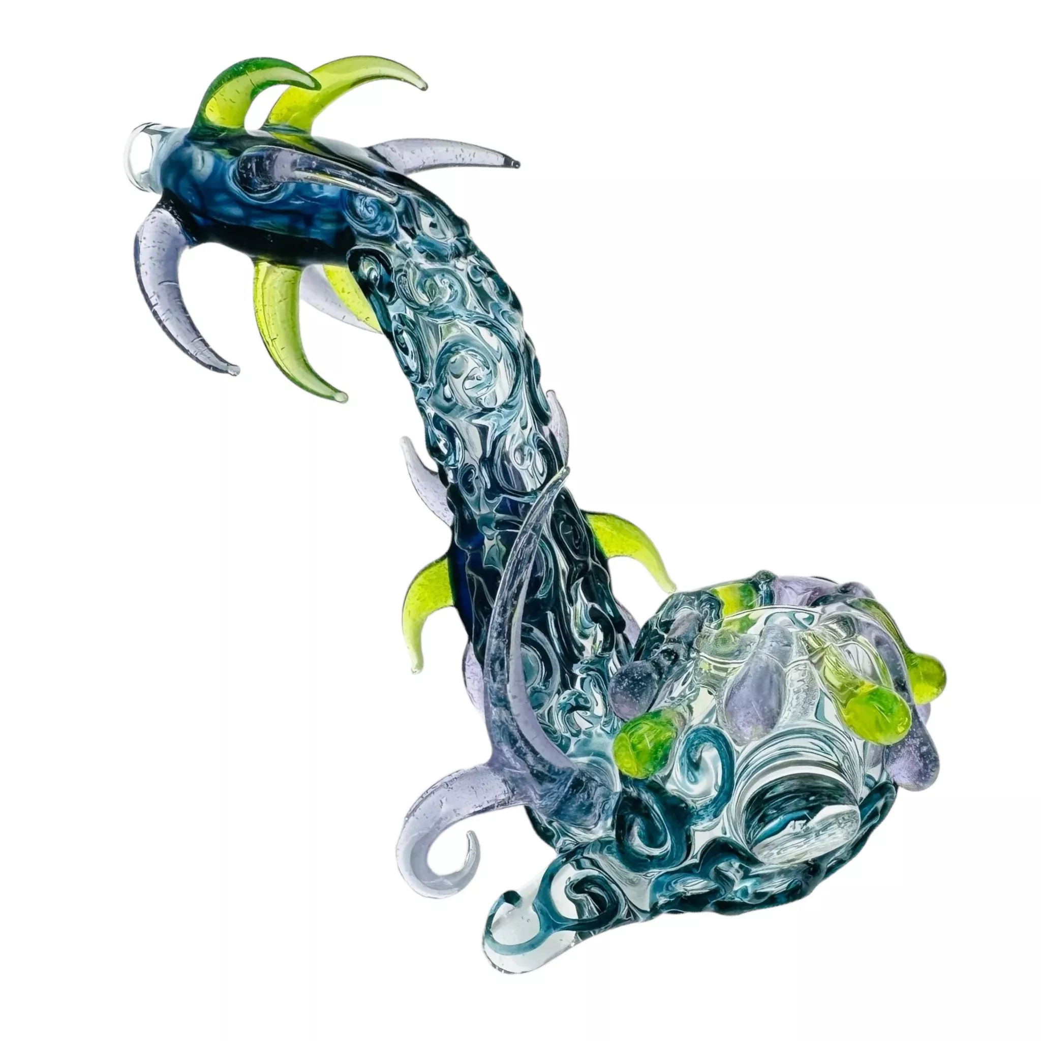 Glass Sherlock With Blue And Green Horns And Linework