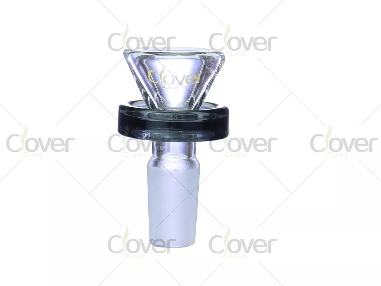 Glass Tobacco Bowl with Clear Funnel Cup & Thick Color Collar | Raised Ring Design | 14mm | Display Box