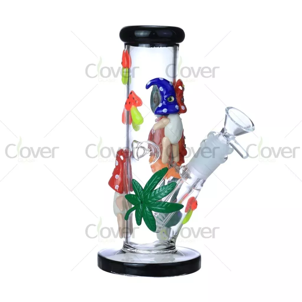 Glow-in-the-Dark Mushroom Gnome Bong – 7.87″ Glass Water Pipe with 3D Forest Theme