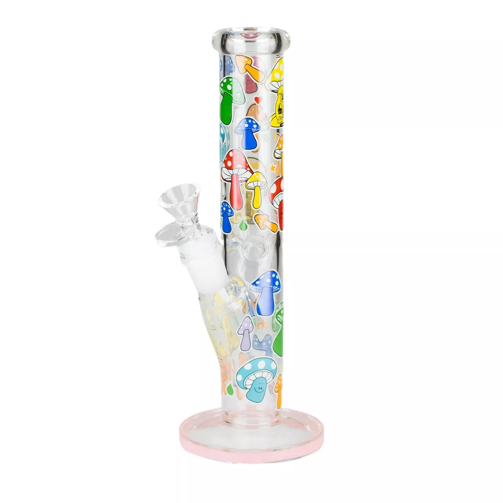 Glow in the Dark Straight Tube Glass Bong with Floral Design