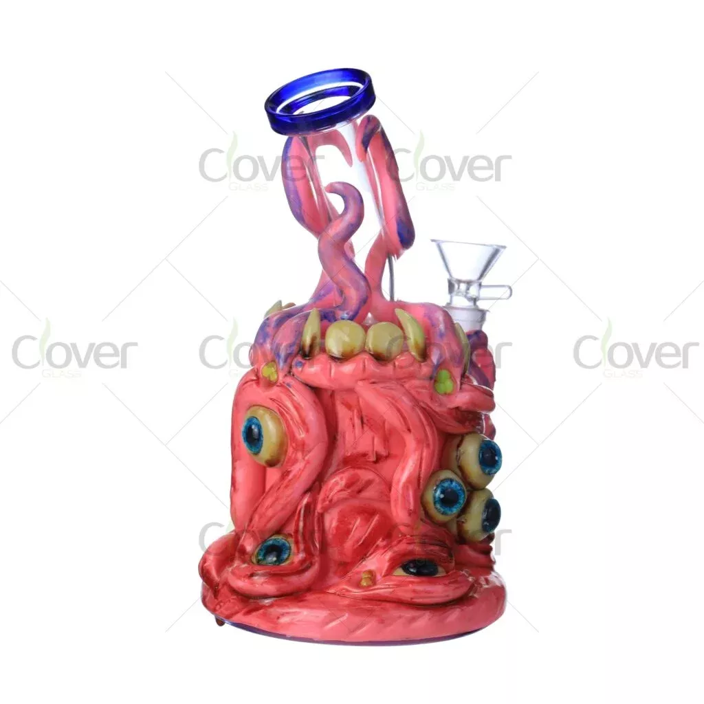 Glow Multi-Eye Tentacle 3D Painted Bong – 7.87″ Thick Glass Water Pipe with UV Reactive Eyes