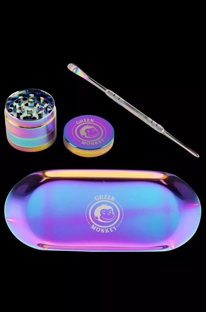 Green Monkey Rainbow Finish Rolling Tray & Grinder Kit