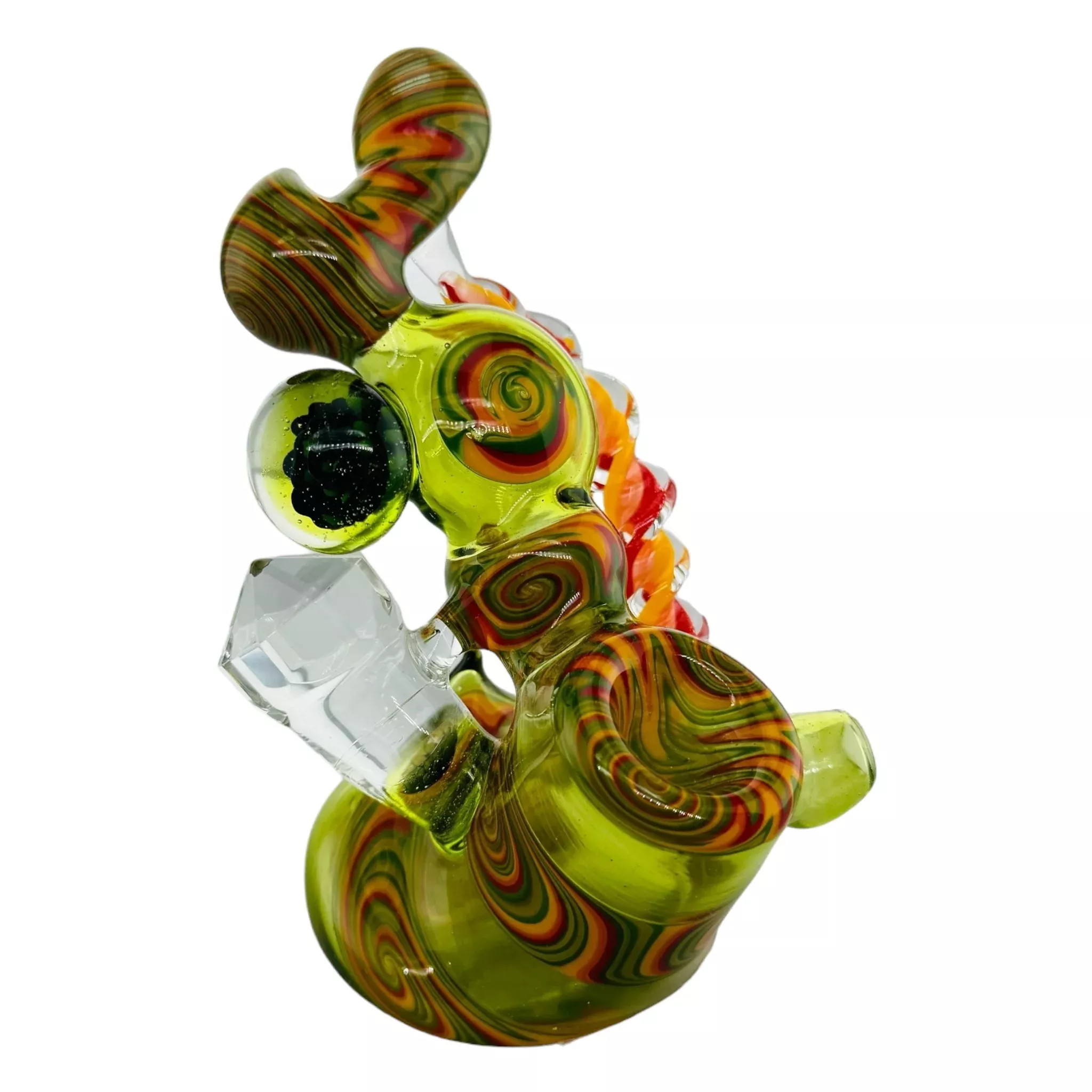 Green And Rasta Wig Wag Linework Hand Pipe With Crystal