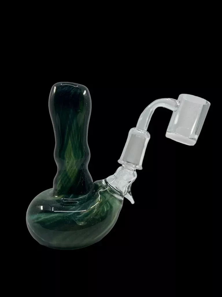Green Stardust Bell Bottom Beaker Bong with Glitter Accents