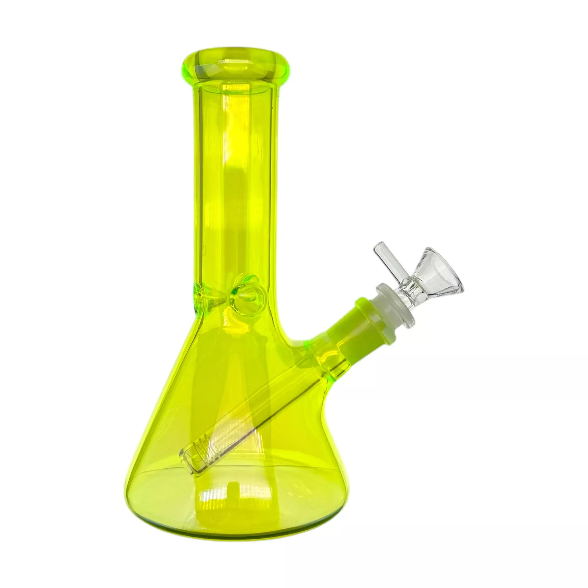 Green UV Reactive Small Beaker Glass Bong 8 Inch