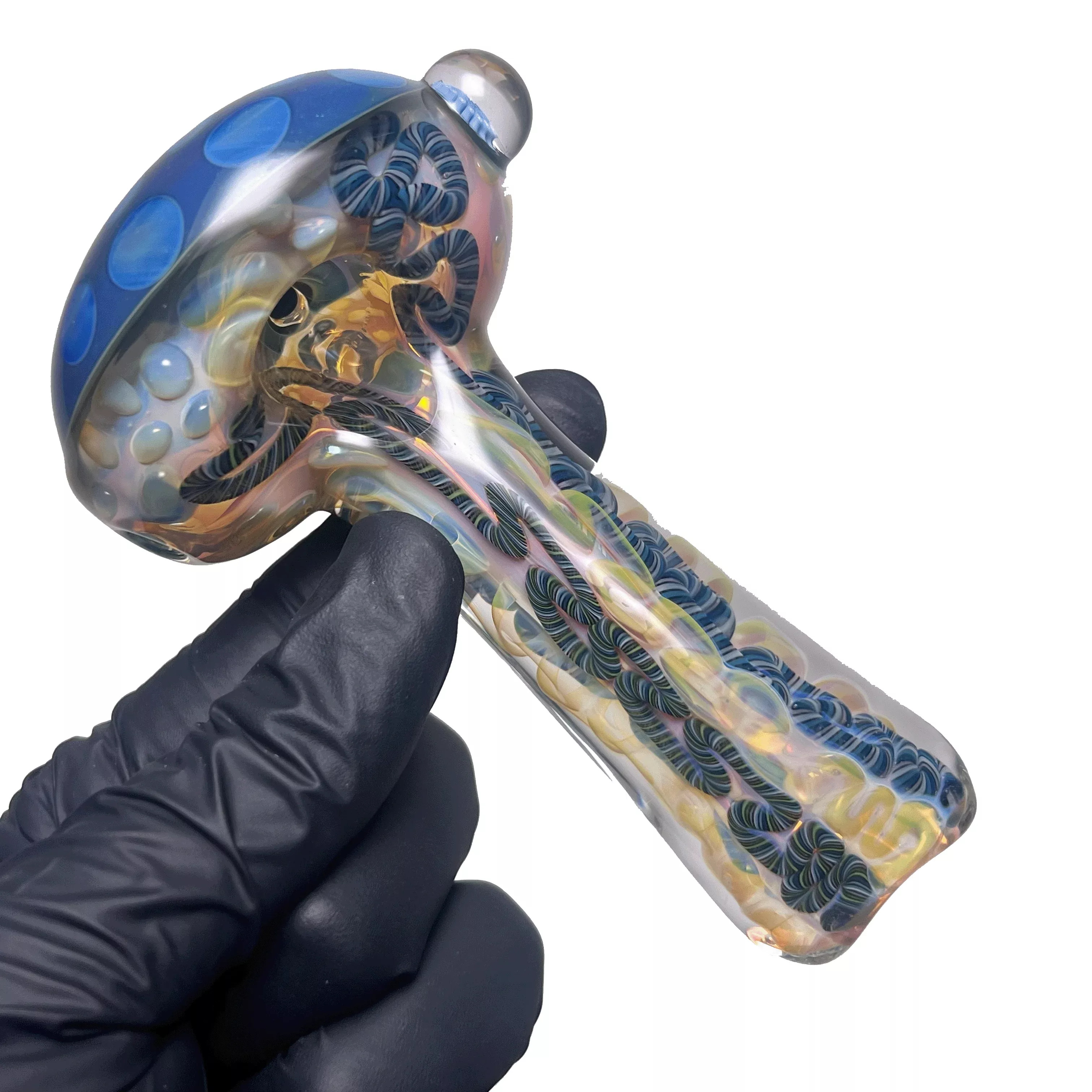 Greenlite - Heavy Spoon - Flat Mouth - Fume w / Twist Cane & Blue Honeycomb #4