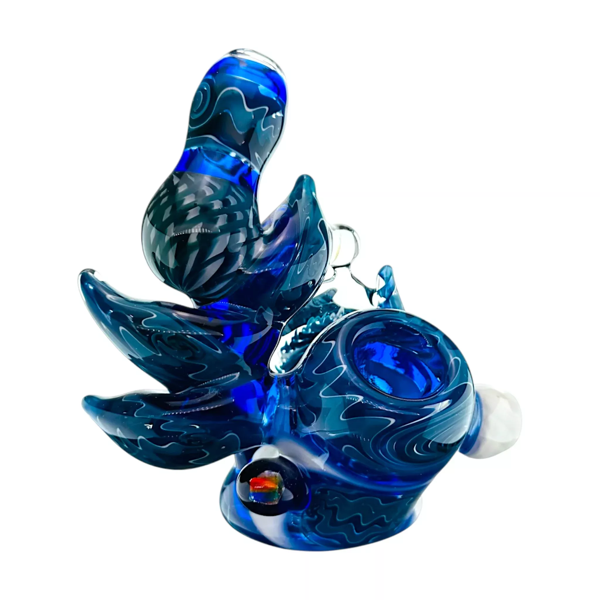 Heady Old School Stand Up Dry Pipe With Blue Wig Wag Linework And Multiple Opals