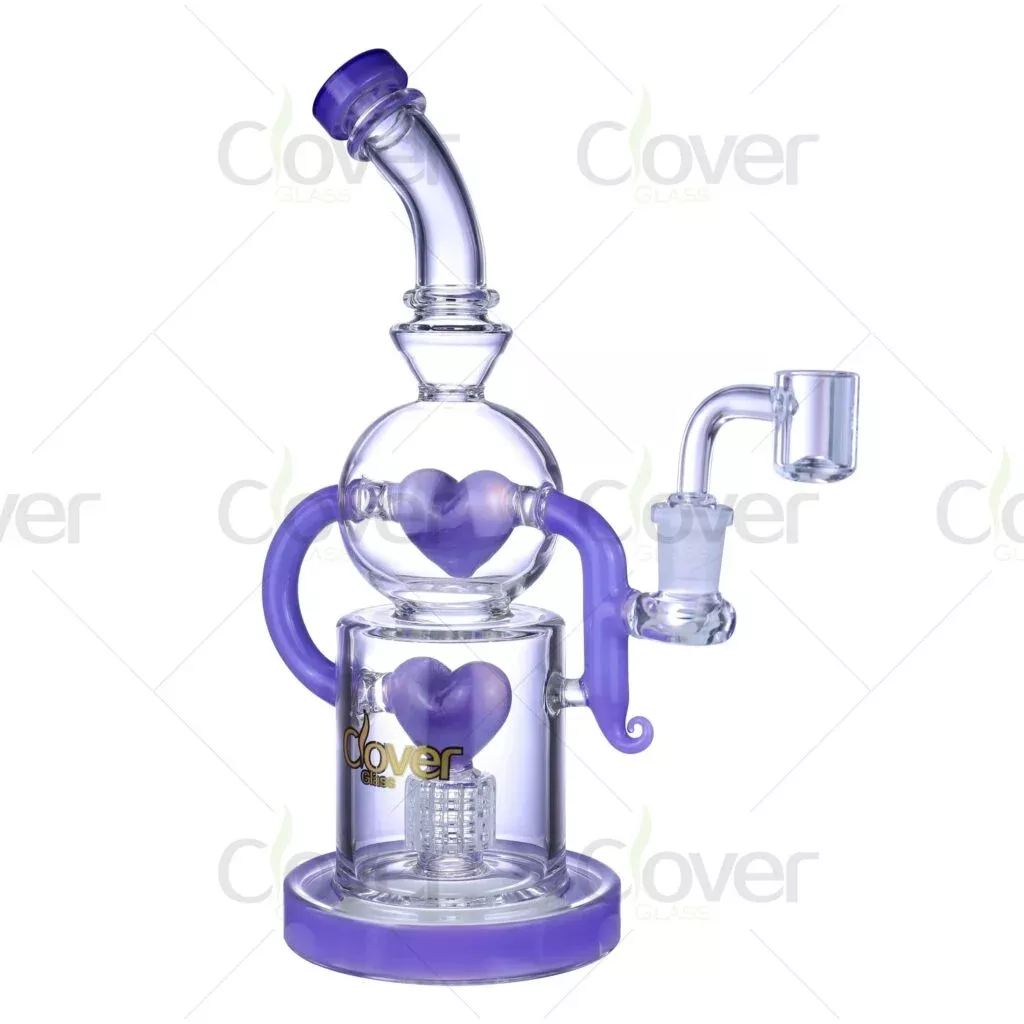 Heart-Shaped 10-Inch Glass Dab Rigs with 14mm Female Joint | Clover Glass Elegance