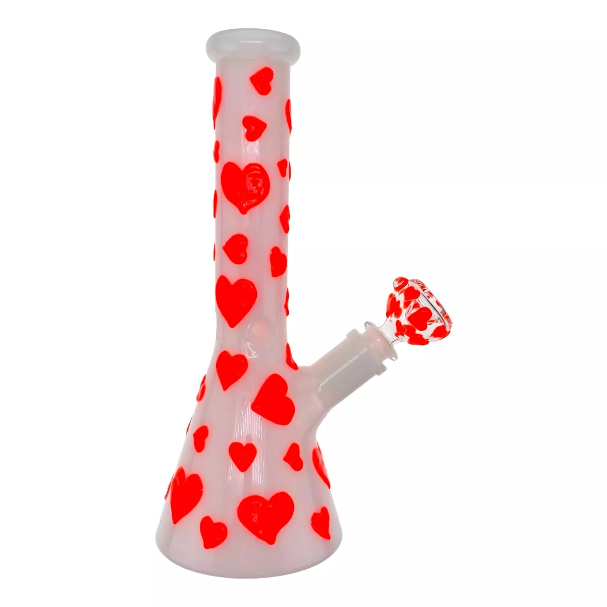 Hearts On White Glass Beaker Bong 10 Inches