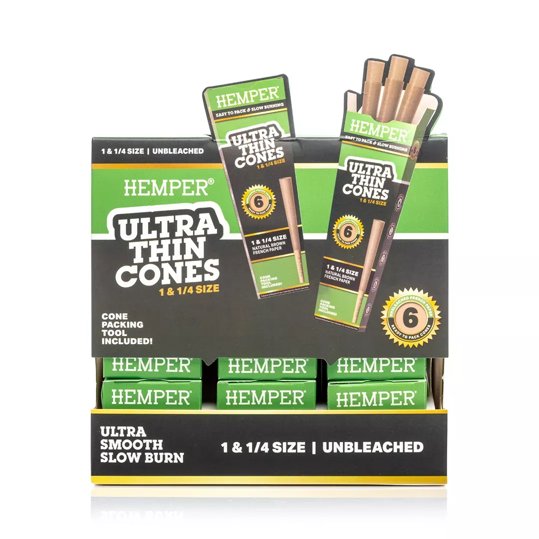 HEMPER - French Brown 1 1/4 Paper Cones 6pk 24ct- Display