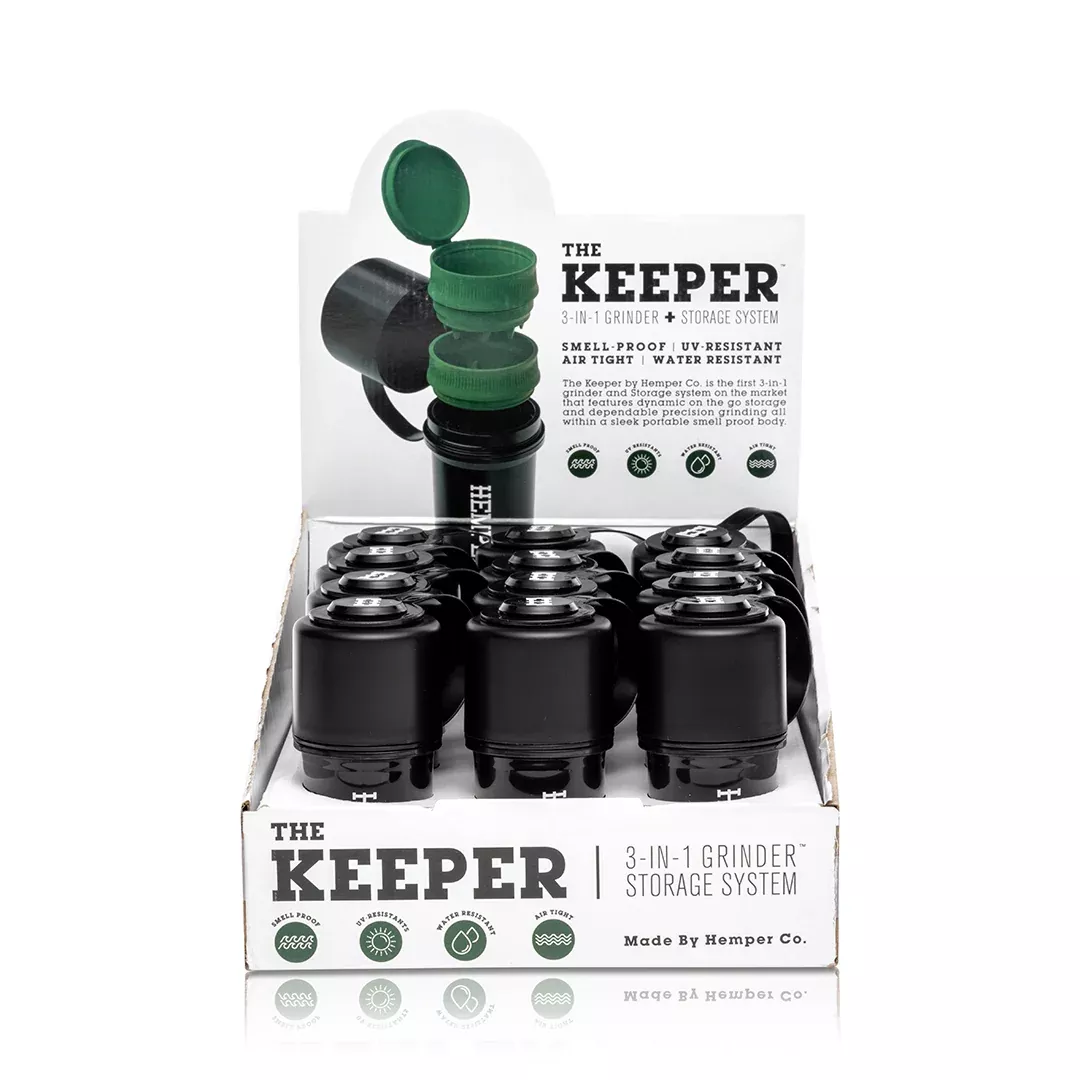 Hemper - The Keeper 3-in-1 Grinder + Storage Container All Black Display - 12 Count