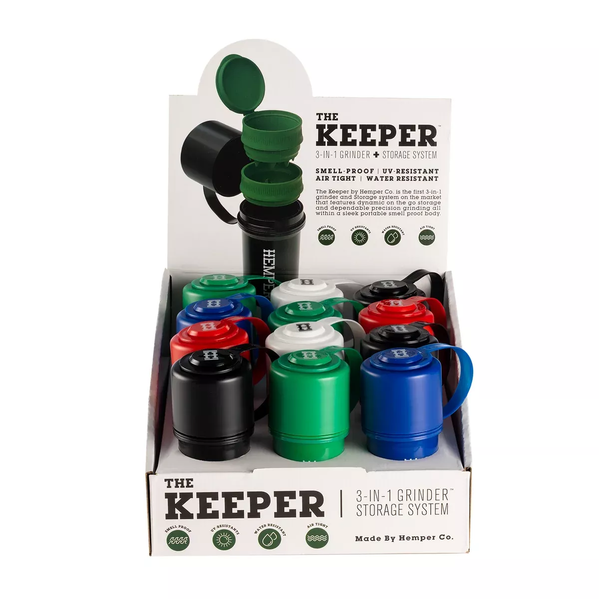 Hemper - The Keeper 3-in-1 Grinder + Storage Container Standard Color Display - 12 Count