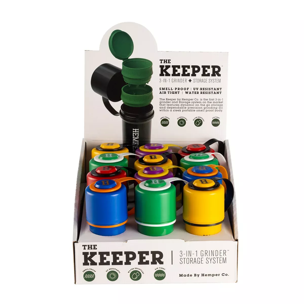 Hemper - The Keeper 3-in-1 Grinder + Storage Container Standard V2 Two Tone Display - 12 Count
