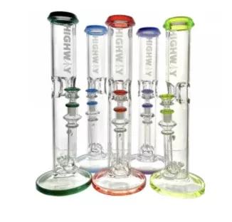 Highway Glass 12-Inch Twin Turbo Bong - 50x5mm Durable Glass (Assorted Colors)
