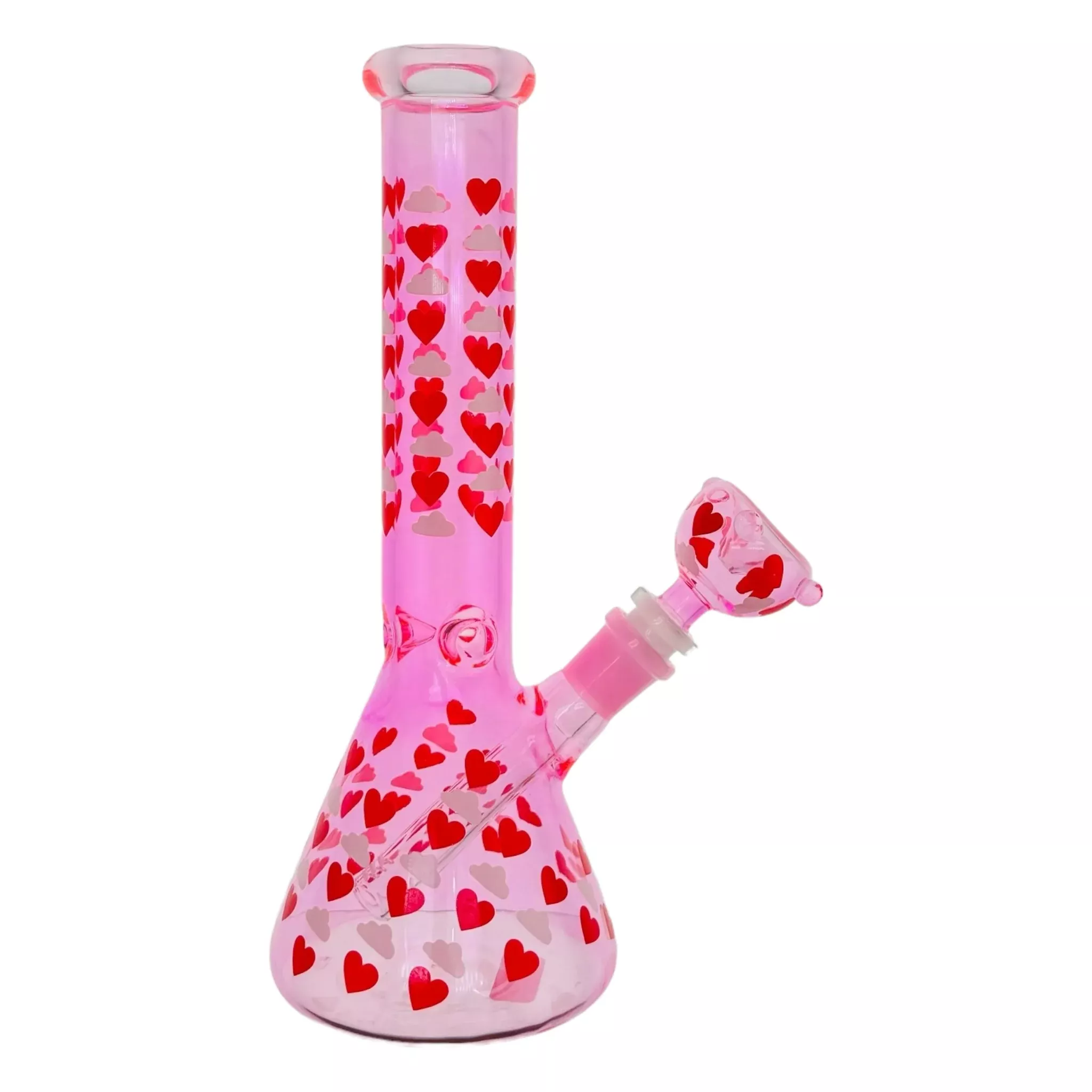 Hot Pink With Hearts Beaker Glass Bong 10 Inches