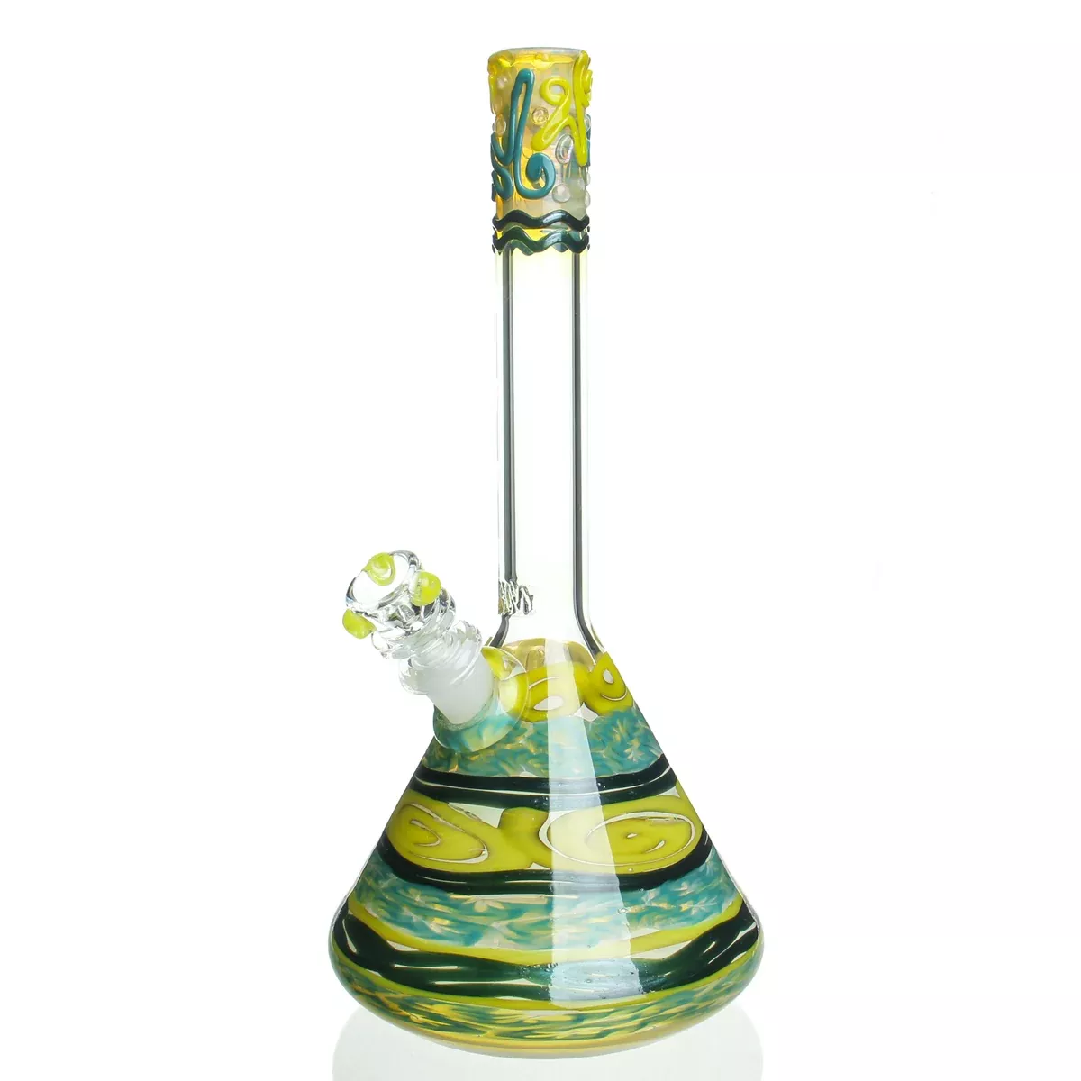 HVY Glass - 11" 26mm Cane Beaker - Yellow & Teal