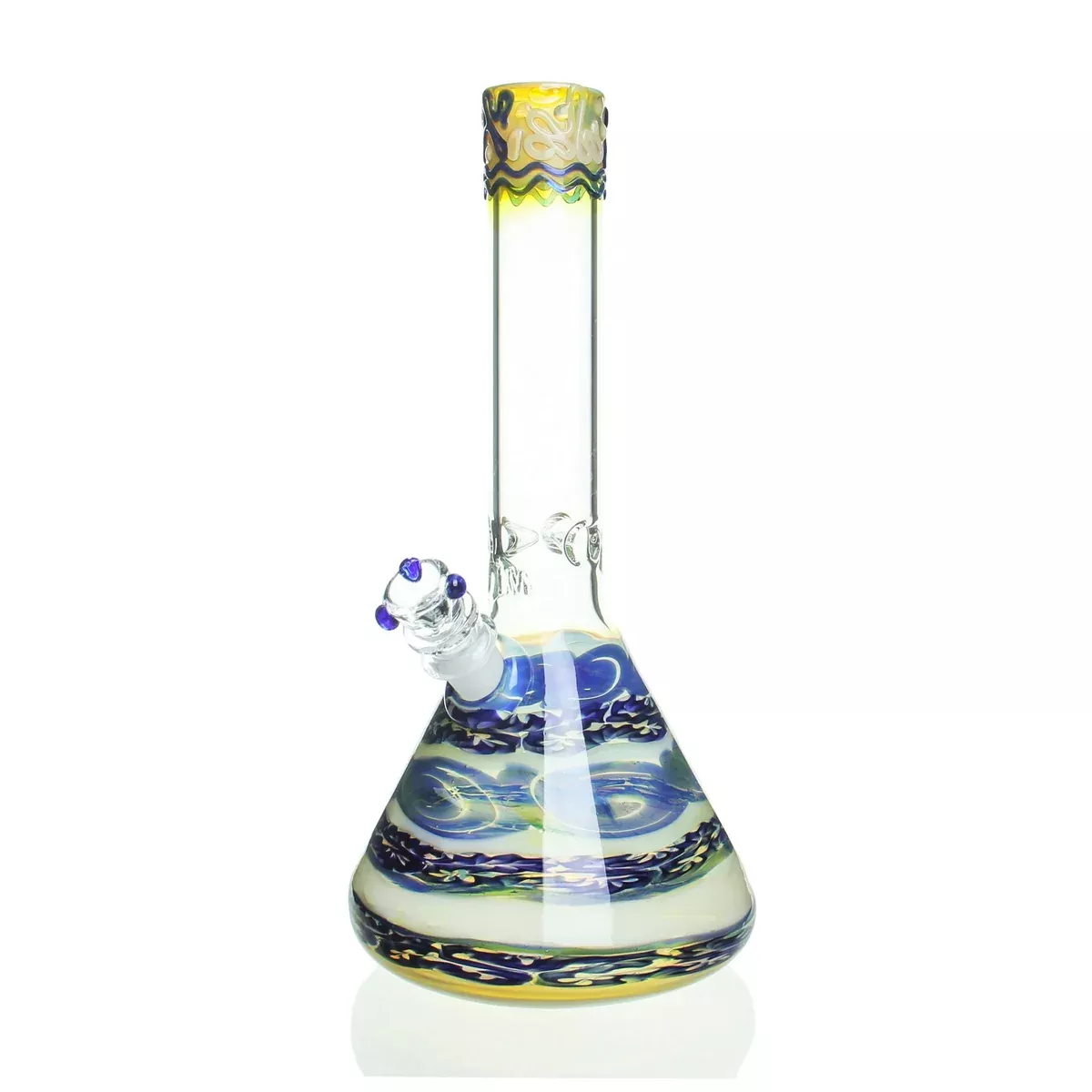 HVY Glass - 11" Cane Work Beaker - Blue & White