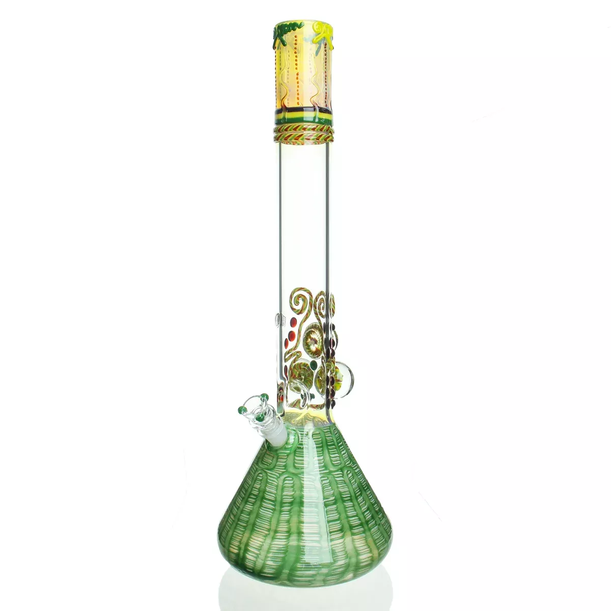 HVY Glass - 19" Three Marble Rake Beaker - Green & Rasta