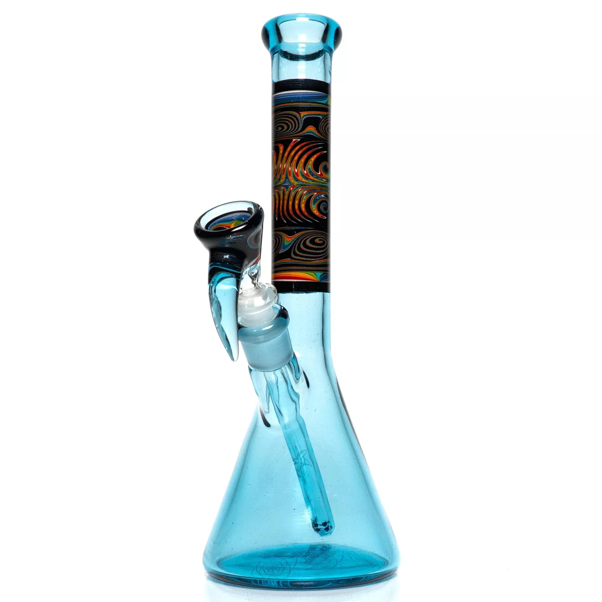 Ill Glass - Custom Mini Beaker - Transparent Blue w / Rainbow Linework