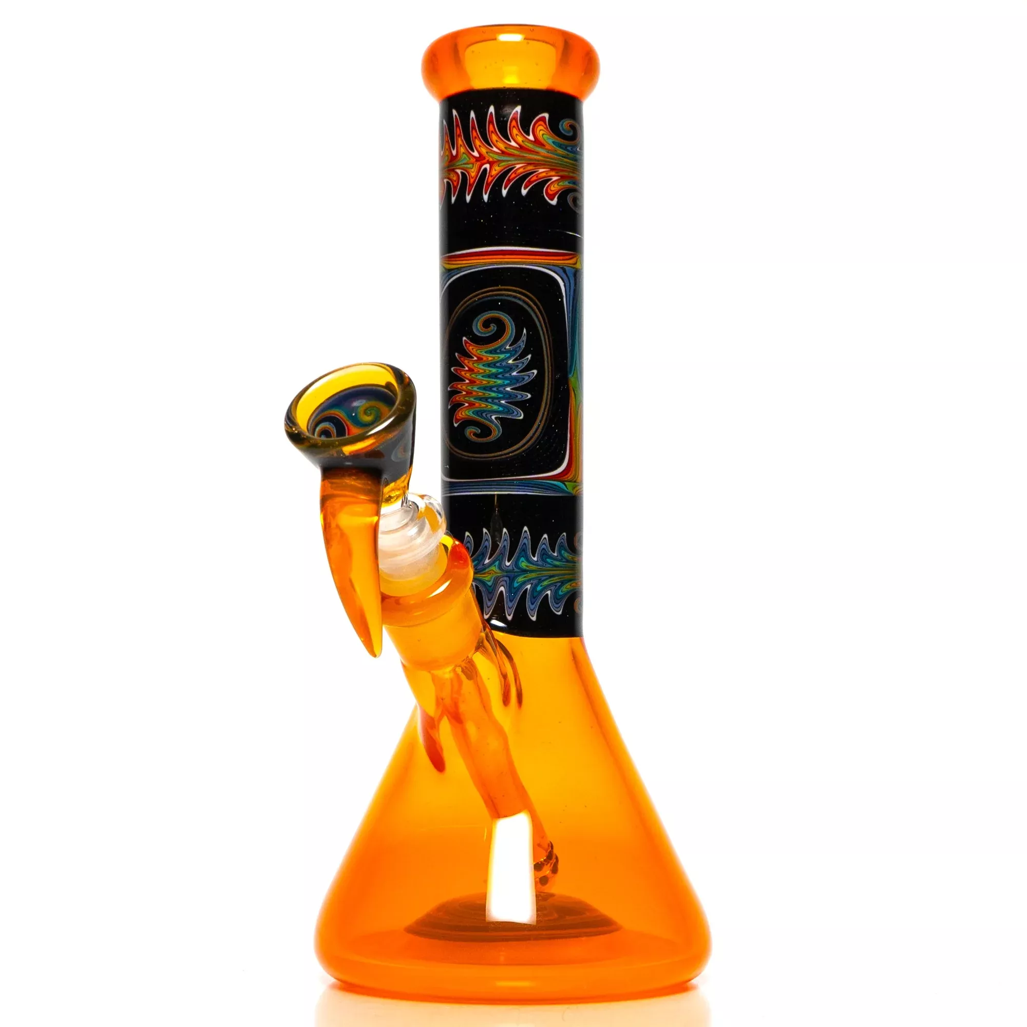 Ill Glass - Custom Mini Beaker - Transparent Orange w / Rainbow Linework