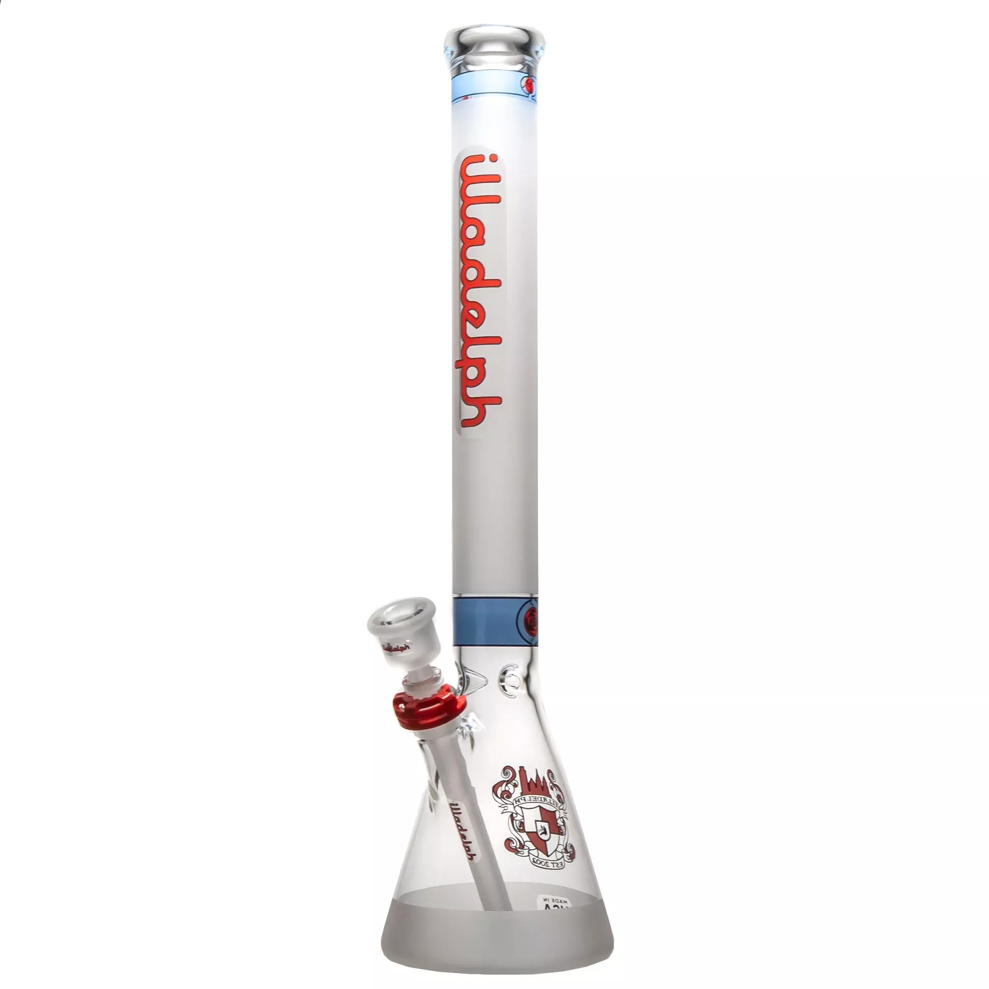 Illadelph - Tall Beaker - Frosted Signature Series - Red & Black Label w / Blue Band