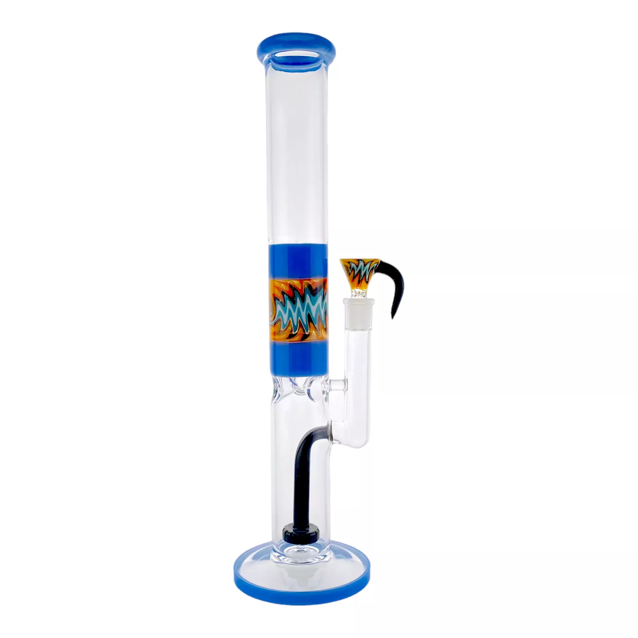Inline Straight Tube With Blue Sections And Fire And Ice Wig Wag 14 Inch